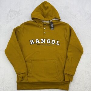 Kangol Hoodie Mens Large Thermal‎ Henley Mustard Yellow Sherpa Lined Streetwear